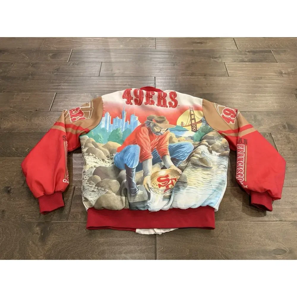 Vtg 80s Chalkline San Francisco 49ers Snap On Fanimation Football Jacket L LARGE